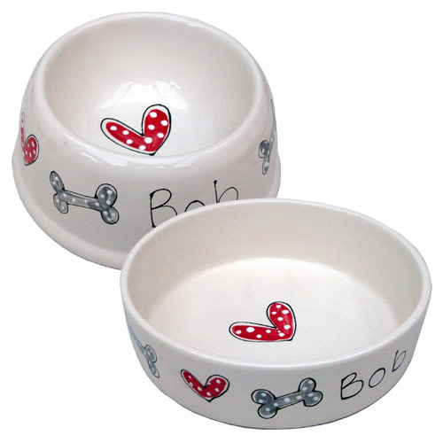 Personalised Hearts & Bones Dog Bowl