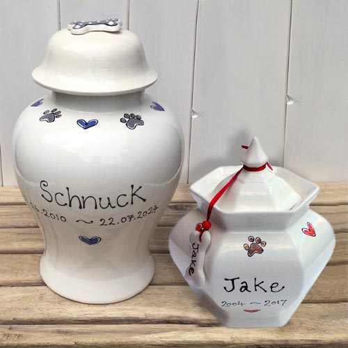 Personalised Ceramic Dog Urn - Hearts & Paws