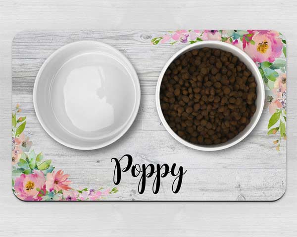 Personalised Dog Bowl Mat - Flowers