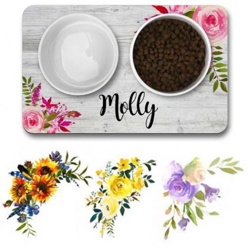 Personalised Dog Bowl Mat - Flowers