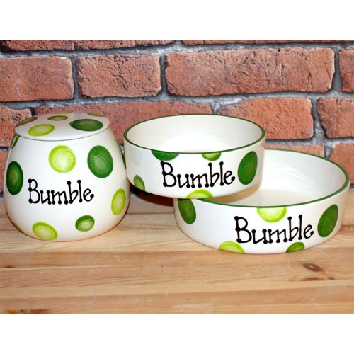 Personalised Bowls & Treat Jar Dog Gift Set - Straight