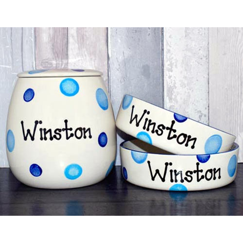 Personalised Bowls & Treat Jar Dog Gift Set - Straight