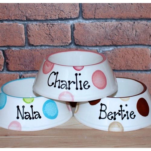 Personalised Dog Bowls - Dotty Slanted