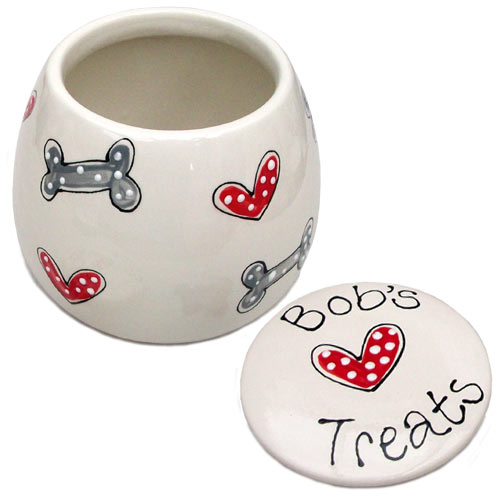 Personalised Ceramic Dog Treats Jar - Hearts & Bones