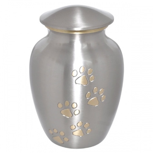 Paw Print Personalised Pet Urn - Silver