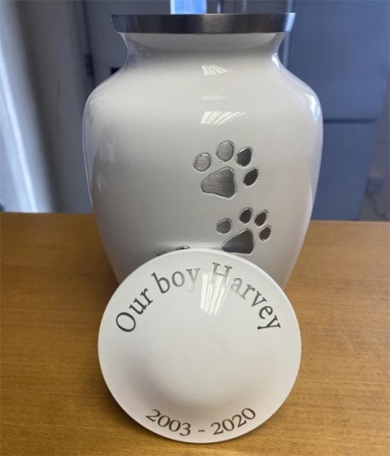 Paw Print Personalised Pet Urn - White