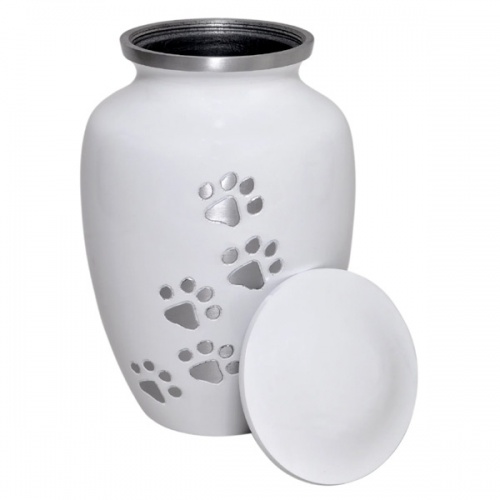 Paw Print Personalised Pet Urn - White