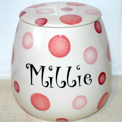 Personalised Dog Treat Jar Ceramic Dots Design