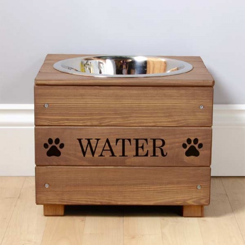 Raised Personalised Wooden Dog Bowl, Wooden Raised Dog Bowl Stand