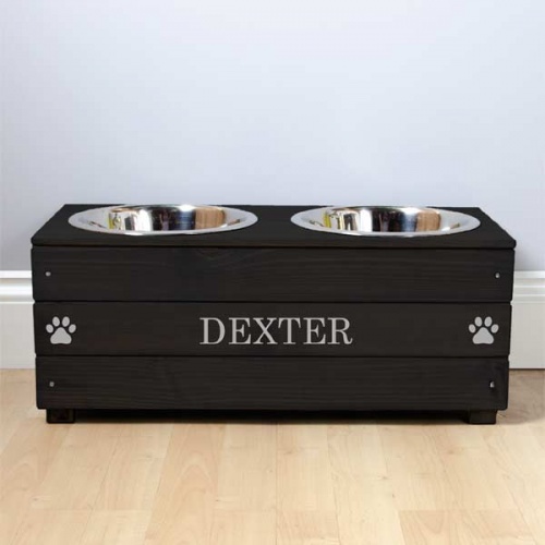 Raised Personalised Wooden Dog Bowls, Wooden Raised Dog Dishes