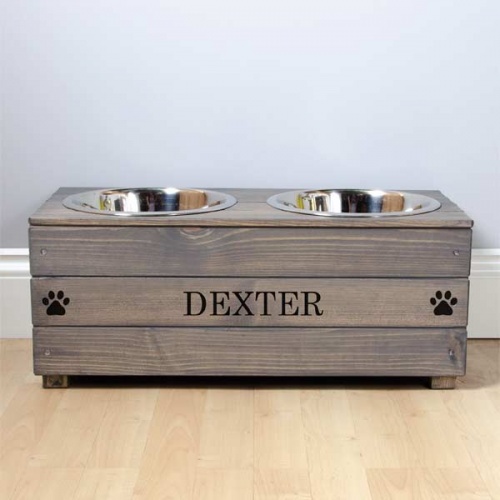 Personalized Raised Dog Bowl Stand with Internal Storage Large, Grey 
