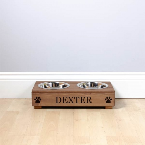Raised Personalised Wooden Dog Bowls Double Feeder D for Dog