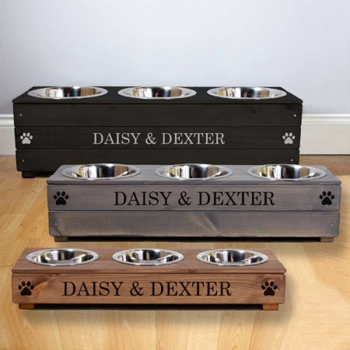 Raised Personalised Wooden Dog Bowls Triple Feeder D for Dog