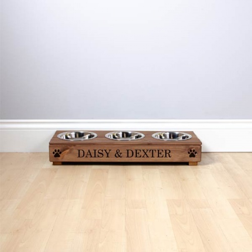 Personalised Wooden Triple Dog Bowls Feeder