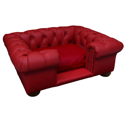Balmoral Red Real Leather Dog Sofa