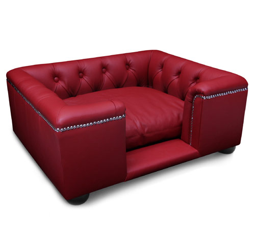 Sandringham Red Real Leather Dog Bed