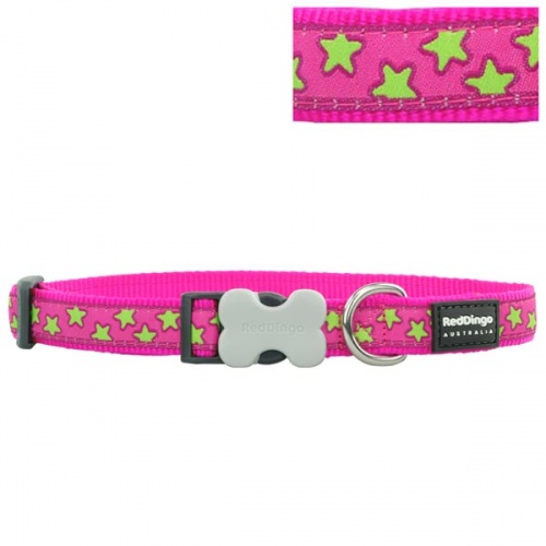 Red Dingo Dog Collar Lime Stars on Hot Pink