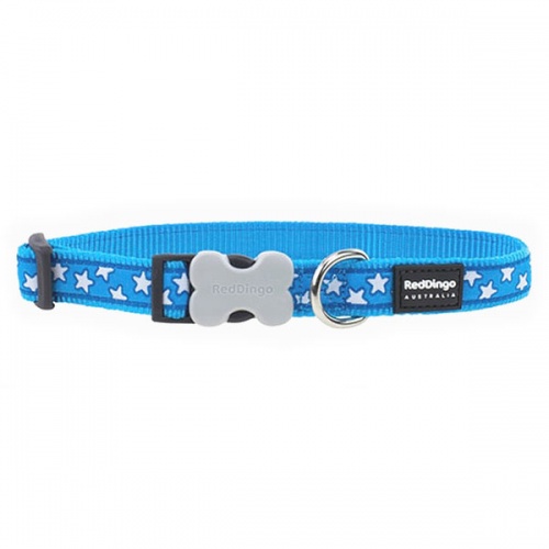 Red Dingo Dog Collar White Stars on Turquoise