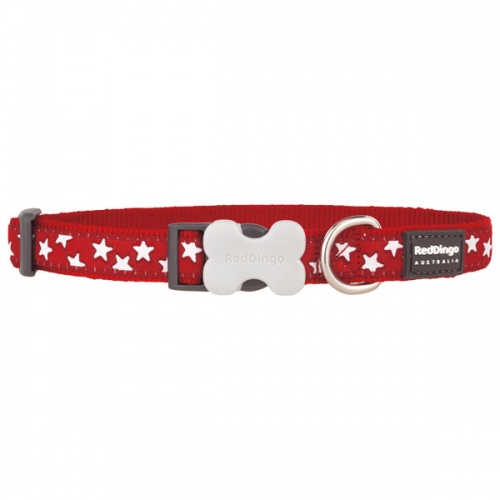 Red Dingo Dog Collar White Stars on Red