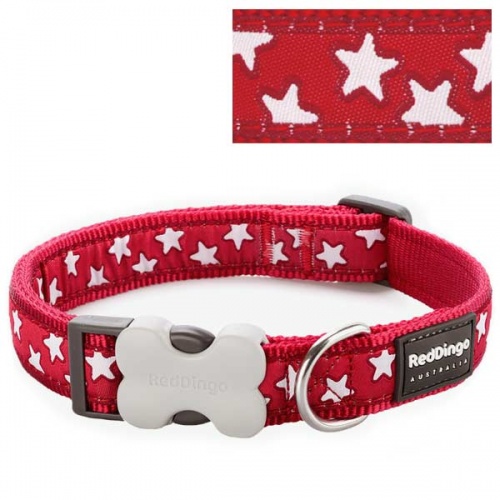 Red Dingo Dog Collar White Stars on Red