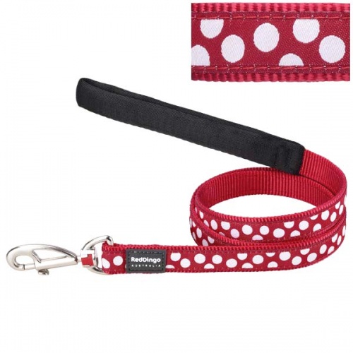Red Dingo Dog Lead White Spots on Red