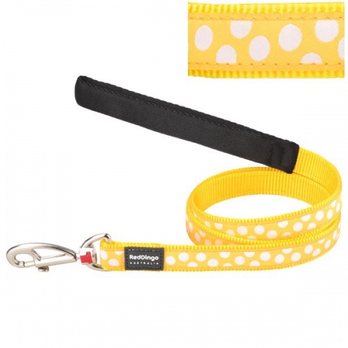 Red Dingo Dog Lead White Spots on Yellow