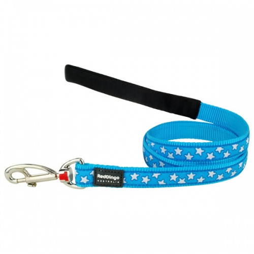 Red Dingo Dog Lead White Stars on Turquoise