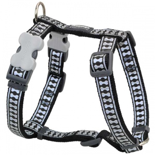 Red Dingo Reflective Dog Harness - Black Bones