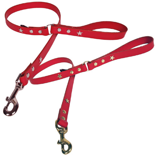 Studded Red Leather Dog Lead