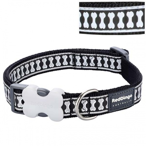 Reflective Dog Collar - Black Bones