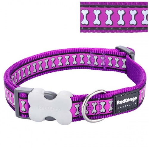 Reflective Dog Collar - Purple Bones