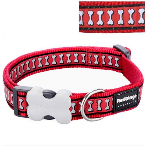 Reflective Dog Collar - Red Bones