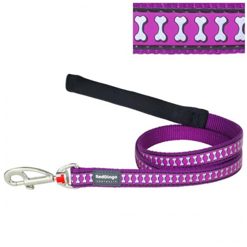 Reflective Dog Lead - Purple Bones