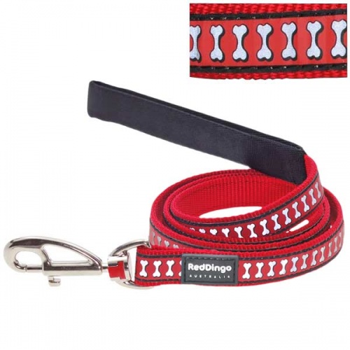 Reflective Dog Lead - Red Bones