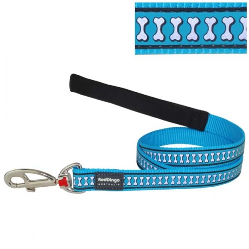 Reflective Dog Lead - Turquoise Bones