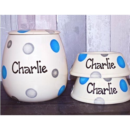 Personalised Bowls & Treat Jar Dog Gift Set - Slanted