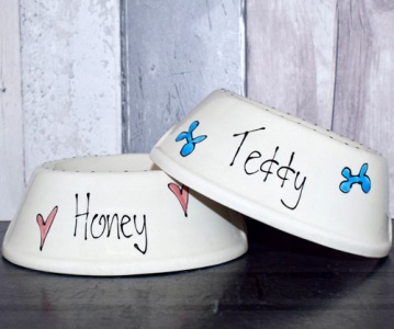 Ceramic Dog Bowl With Name - Whimsical Slanted