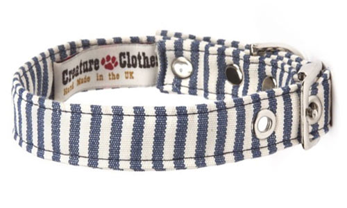 Fabric Dog Collar Blue & White Stripe