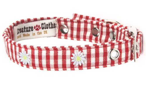 Fabric Dog Collar Red Gingham With Daisies