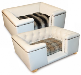 Sandringham White Faux Leather Dog Bed