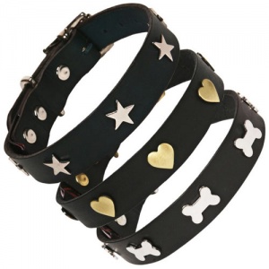 Studded Black Leather Dog Collar