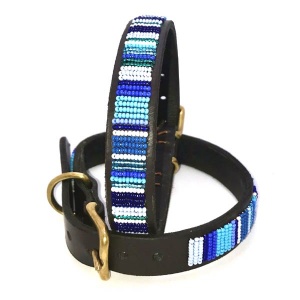 Masai Beaded Dog Collar - Blue Stripe