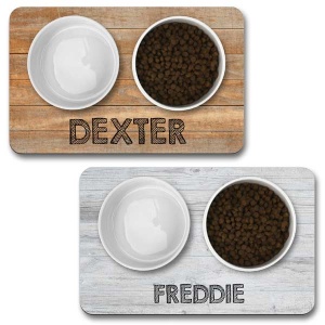 Personalised Dog Bowl Mat - Wood Effect