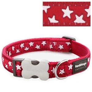 Red Dingo Dog Collar White Stars on Red