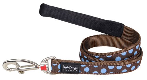 Red Dingo Dog Lead Blue Spots on Brown