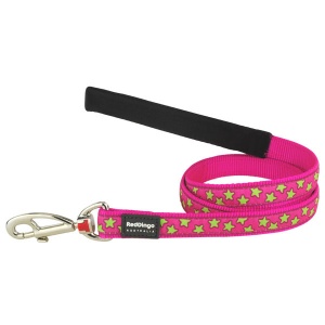 Red Dingo Dog Lead Lime Stars on Hot Pink