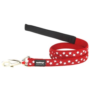 Red Dingo Dog Lead White Stars on Red