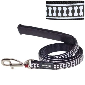 Reflective Dog Lead - Black Bones