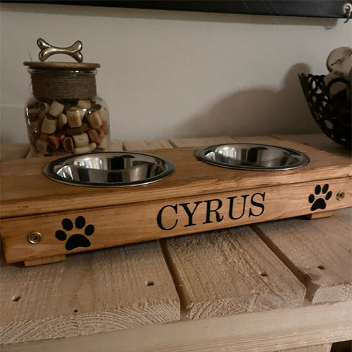 Personalised Wooden Double Dog Bowls Feeder
