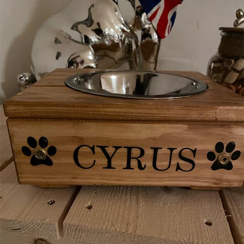 Personalised Wooden Single Dog Bowl Feeder